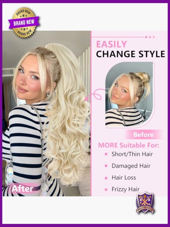 24 Inch Long Curly Wavy Claw Clip Ponytail Extension Hairpiece main image 3